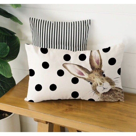 Pillow Cover 12x20 inch Bunny Head Polka Dots Throw Pillow Spring Decoration NEW - Picture 2 of 6